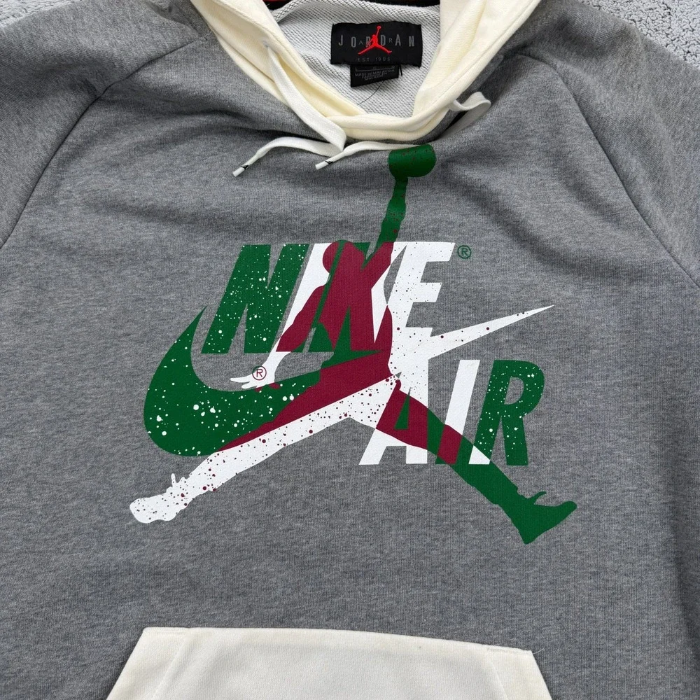 Nike Air Jordan Hoodie Mens Large Gray Jumpman Classic Spellout Logo Sweatshirt